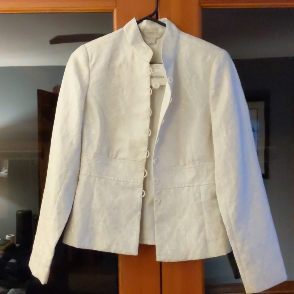 White blazer with silver shimmer pattern